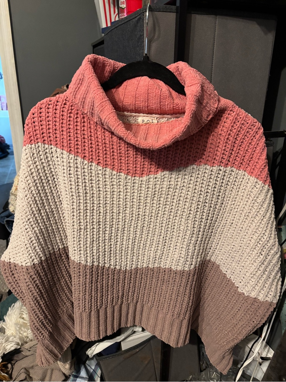 POL Colorblock Cowl Sweater in Pink, Cream & Mauve